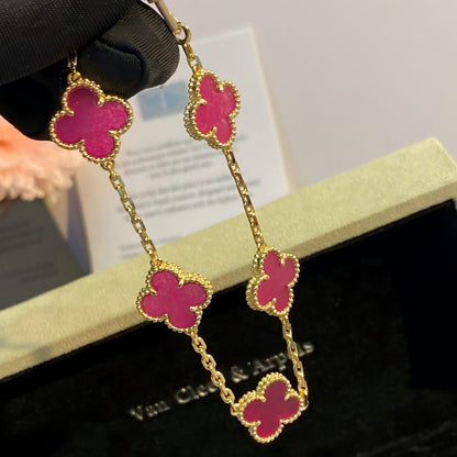 [Camiery]NEW CLOVER 5 MOTIFS PINK ENAMEL BRACELET