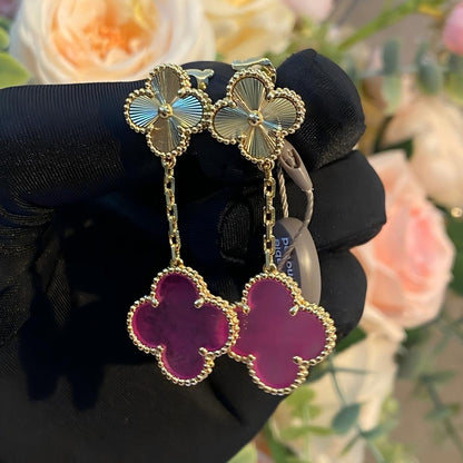 [Camiery]NEW CLOVER 2 MOTIF PINK ENAMEL EARRINGS