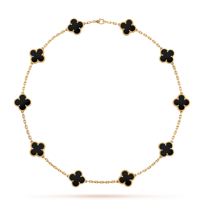 [Camiery]CLOVER 10 MOTIFS ONYX NECKLACE