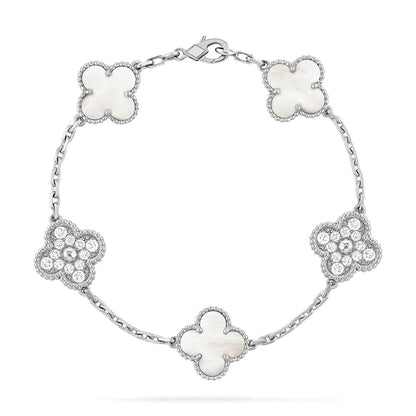 [Camiery]CLOVER WHITE PEARL MOP 5 MOTIF BRACELET COLLECTION