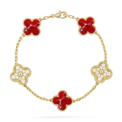 [Camiery]CLOVER 5 MOTIF RED PATTERN BRACELET COLLECTION