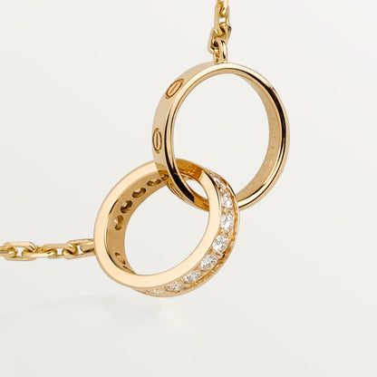 [Camiery] LOVE DOUBLE RING HALF DIAMOND NECKLACE