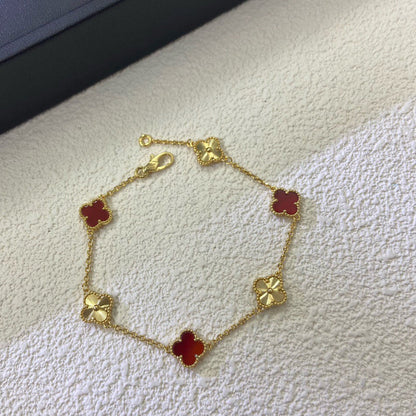 [Camiery]CLOVER 6 MOTIF RED AGATE LASER BRACELET