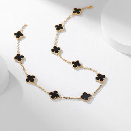 [Camiery]CLOVER 10 MOTIFS ONYX NECKLACE