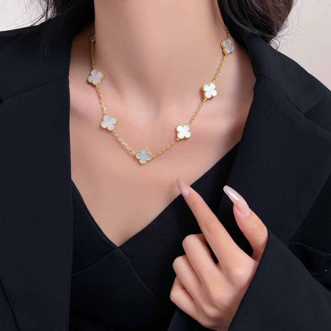 [Camiery]CLOVER 10 MOTIFS WHITE MOTHER OF PEARL NECKLACE