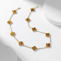 [Camiery]CLOVER 10 MOTIFS TIGER EYE NECKLACE