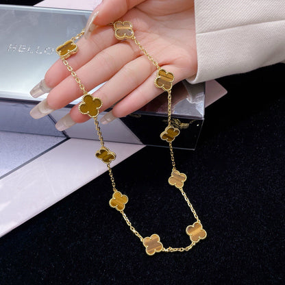 [Camiery]CLOVER 10 MOTIFS TIGER EYE NECKLACE