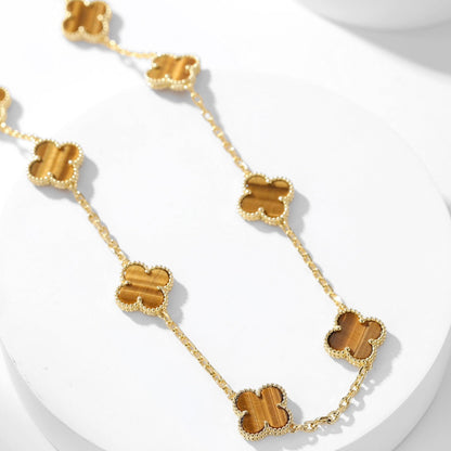 [Camiery]CLOVER 10 MOTIFS TIGER EYE NECKLACE