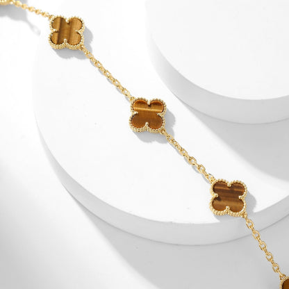 [Camiery]CLOVER 10 MOTIFS TIGER EYE NECKLACE