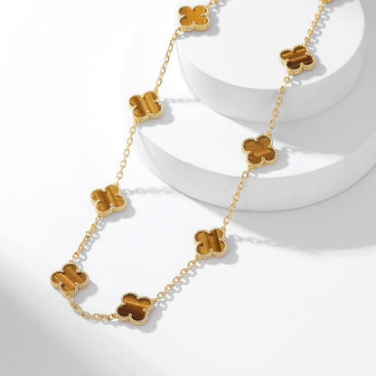 [Camiery]CLOVER 10 MOTIFS TIGER EYE NECKLACE