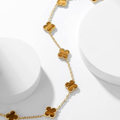 [Camiery]CLOVER 10 MOTIFS TIGER EYE NECKLACE