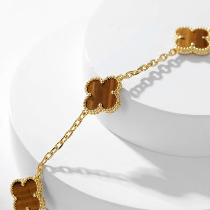 [Camiery]CLOVER 10 MOTIFS TIGER EYE NECKLACE