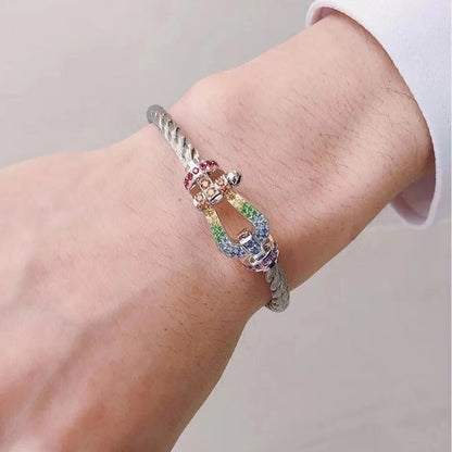 [Camiery]FORC LARGE HORSESHOE  COLORED DIAMOND BRACELET SILVER