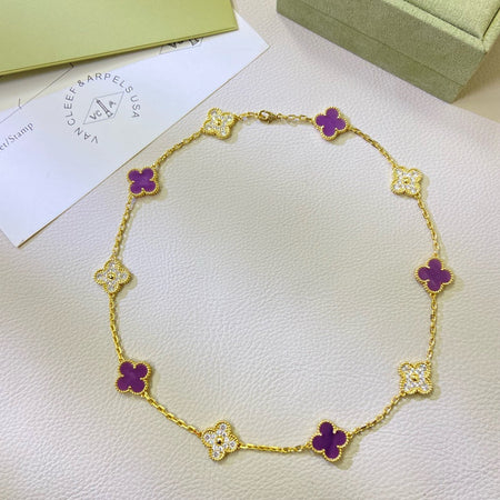 [Camiery]CLOVER 10 MOTIFS  PURPLE VIOLET DIAMOND NECKLACE