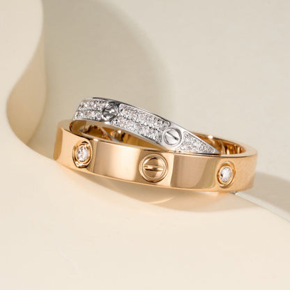 [Camiery] LOVE PINK GOLD SILVER DIAMOND DOUBLE RING
