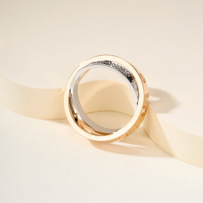 [Camiery] LOVE PINK GOLD SILVER DIAMOND DOUBLE RING