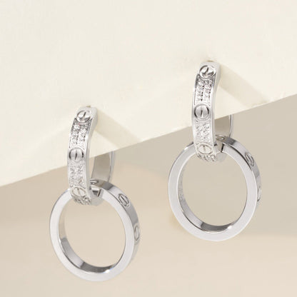 [Camiery] LOVE 3.3MM DANGLE HALF DIAMOND EARRINGS
