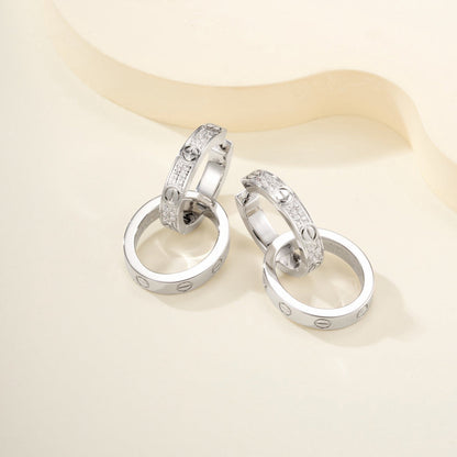 [Camiery] LOVE 3.3MM DANGLE HALF DIAMOND EARRINGS