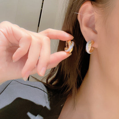 [Camiery] TRINITY HALF DIAMOND  CLASSIC EARRINGS