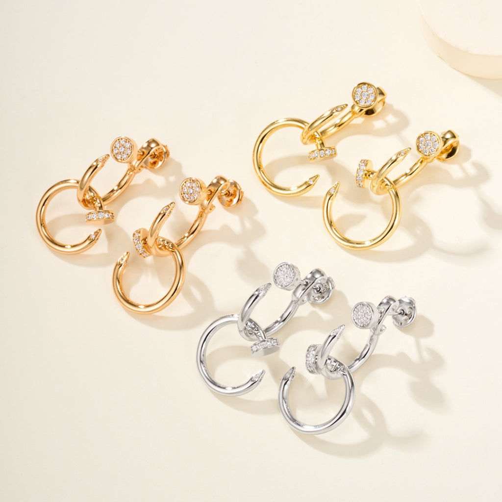 [Camiery] JUSTE HALF DIAMOND DOUBLE EARRINGS