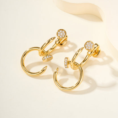 [Camiery] JUSTE HALF DIAMOND DOUBLE EARRINGS
