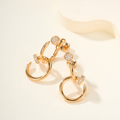 [Camiery] JUSTE HALF DIAMOND DOUBLE EARRINGS