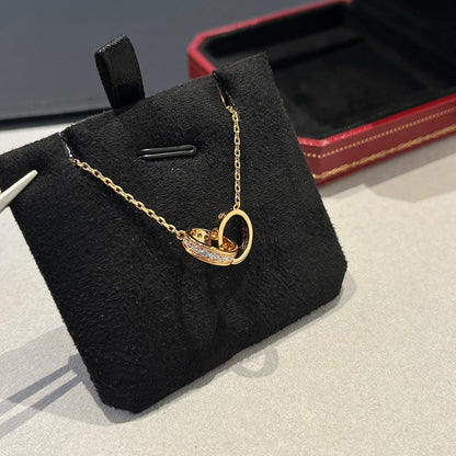 [Camiery] LOVE DOUBLE RING HALF DIAMOND NECKLACE