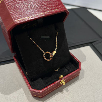 [Camiery] LOVE DOUBLE RING HALF DIAMOND NECKLACE