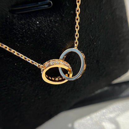 [Camiery] LOVE DOUBLE RING HALF DIAMOND NECKLACE
