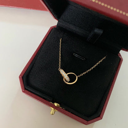 [Camiery] LOVE DOUBLE RING HALF DIAMOND NECKLACE
