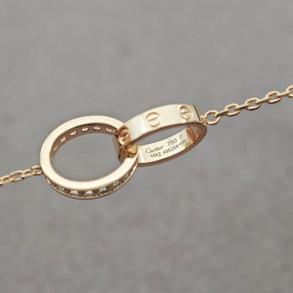 [Camiery] LOVE DOUBLE RING HALF DIAMOND NECKLACE
