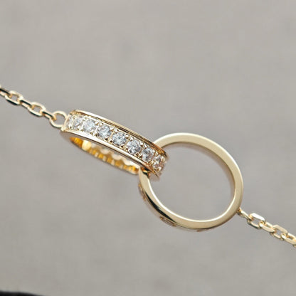 [Camiery] LOVE DOUBLE RING HALF DIAMOND NECKLACE