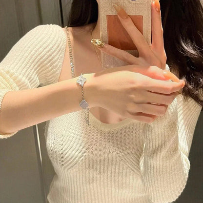 [Camiery] CLOVER 5 MOTIF PURPLE CHALCEDONY BRACELET COLLECTION
