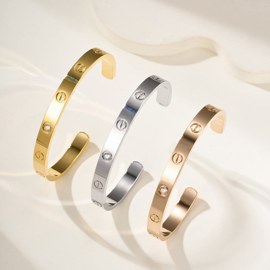[Camiery] LOVE BRACELET 6.1MM 1 DIAMOND OPEN CUFF