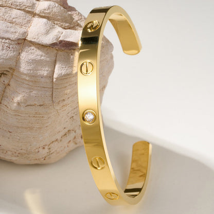 [Camiery] LOVE BRACELET 6.1MM 1 DIAMOND OPEN CUFF
