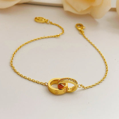 [Camiery] LOVE DOUBLE RING HALF DIAMOND BRACELET