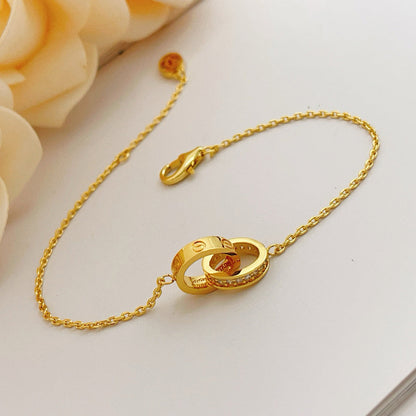 [Camiery] LOVE DOUBLE RING HALF DIAMOND BRACELET