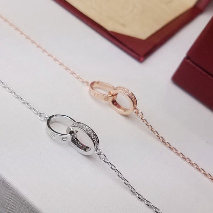 [Camiery] LOVE DOUBLE RING HALF DIAMOND BRACELET