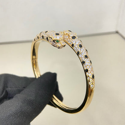 [Camiery] PANTHERE DOUBLE HEADED HALF DIAMOND OPEN BRACELET