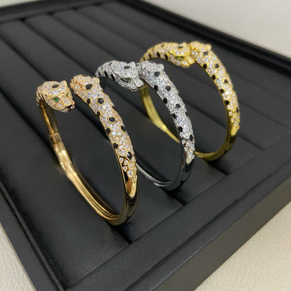 [Camiery] PANTHERE DOUBLE HEADED HALF DIAMOND OPEN BRACELET