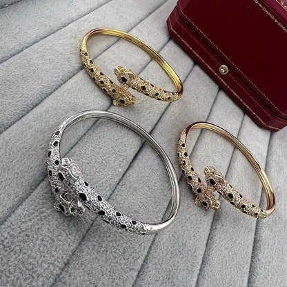 [Camiery] PANTHERE DOUBLE HEADED HALF DIAMOND OPEN BRACELET