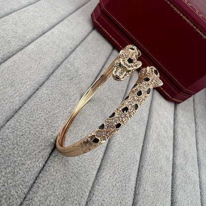 [Camiery] PANTHERE DOUBLE HEADED HALF DIAMOND OPEN BRACELET