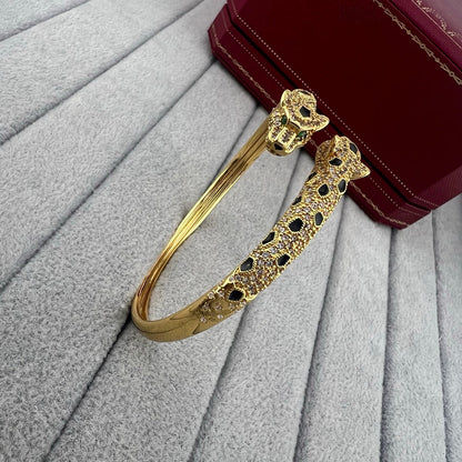 [Camiery] PANTHERE DOUBLE HEADED HALF DIAMOND OPEN BRACELET