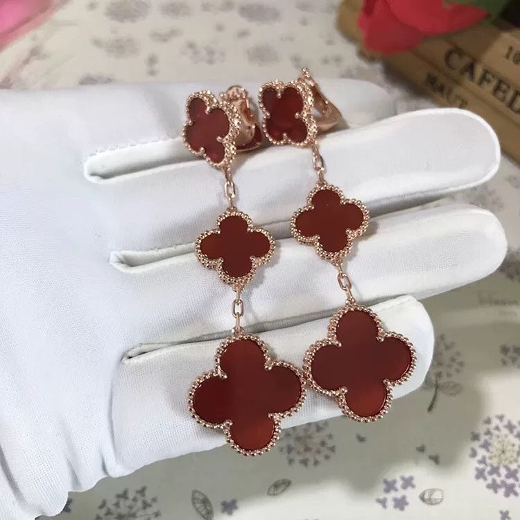 [Camiery]CLOVER 3 MOTIF CARNELIAN DROP EARRINGS