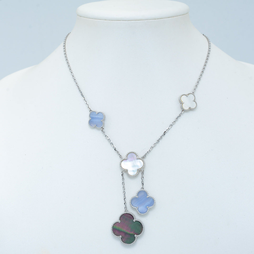 [Camiery]CLOVER MOP CHALCEDONY NECKLACE SILVER 6 MOTIF