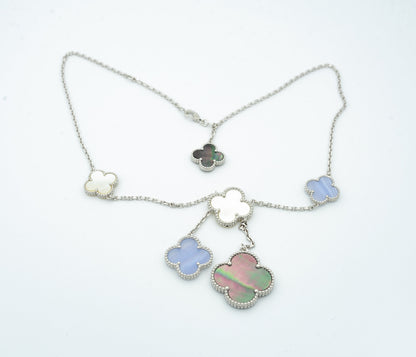 [Camiery]CLOVER MOP CHALCEDONY NECKLACE SILVER 6 MOTIF