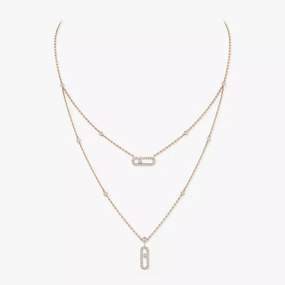 [Camiery]2 Rows Rose Gold Diamond Pave_ Necklace Move Uno