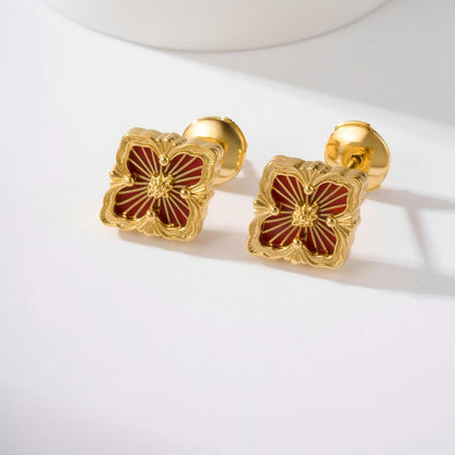 [Camiery JEWELRY]OPERA TULLE GOLD BUTTON EARRINGS ENAMELED ELEMENT