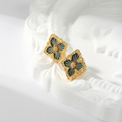 [Camiery JEWELRY]OPERA TULLE GOLD BUTTON EARRINGS ENAMELED ELEMENT