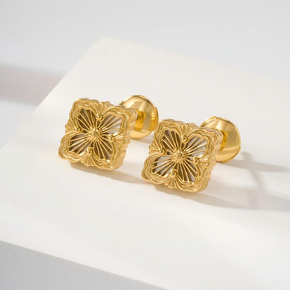 [Camiery JEWELRY]OPERA TULLE GOLD BUTTON EARRINGS ENAMELED ELEMENT